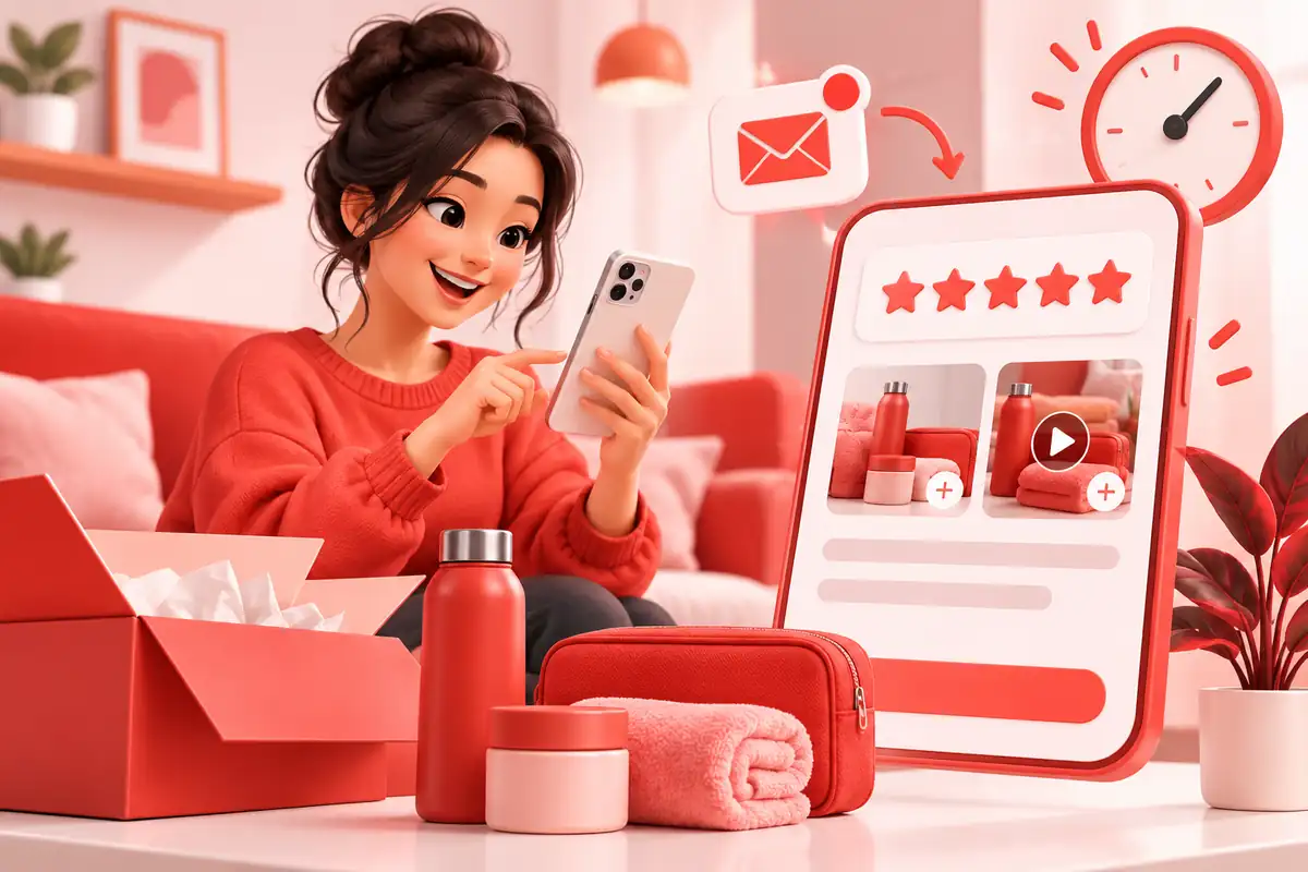 Bundle customer submitting a photo and video product review after using the products