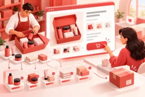 Merchant creating and selling a customizable Shopify starter kit online